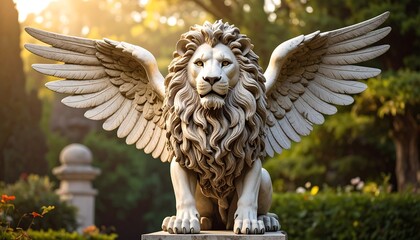 Majestic stone lion with wings