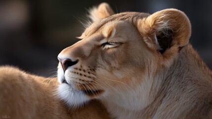 Obraz premium Close-up portrait of a majestic lion, capturing the animal's intense gaze, noble features, and powerful presence in its natural habitat.