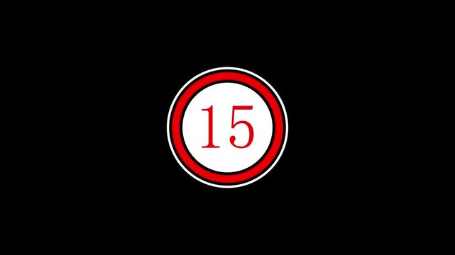 Circle countdown timer one minute animation from 20 to 0 second animation on black background with alpha channel, 20 second countdown timer, Countdown
