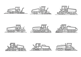 Road paver truck line art vector