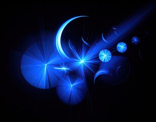 Abstract fractal design with vibrant blue light bursts and shapes