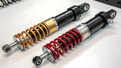 Pair of precision motorcycle suspension components highlighting engineering prowess and meticulous on AI generated