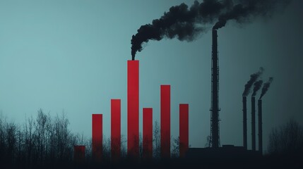 Decline in coal usage illustrated by a chart against a backdrop of smokestacks