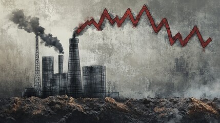 Chart showing the decline of coal usage over time with pollution visuals and industry representation