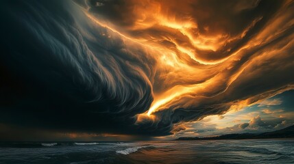 Dramatic cloud formations create an awe-inspiring view over the ocean at sunset