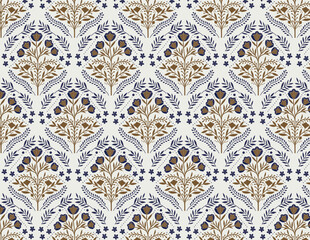 Navy & Gold Folk Art Floral Pattern for fabric, background, wall and many more.