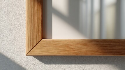 Close-Up of Wooden Poster Frame Edge with Corner Detail and Soft Shadows in Modern Interior