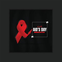 Flat banner of world aids day December 1 with ribbon, world map, and text. United with the Red Ribbon, Global Hope & Compassion.	