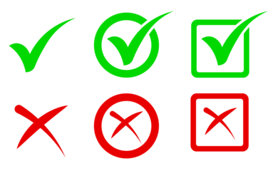 Set of green checkmark, red cross, x mark icon, flat rounded right and wrong sign concept Png. tick mark symbol and x cross icon
