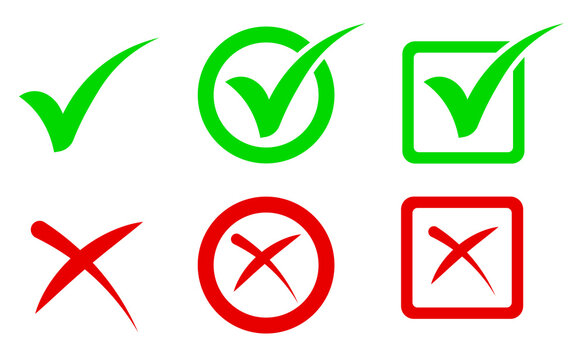 Set of green checkmark, red cross, x mark icon, flat rounded right and wrong sign concept Png. tick mark symbol and x cross icon