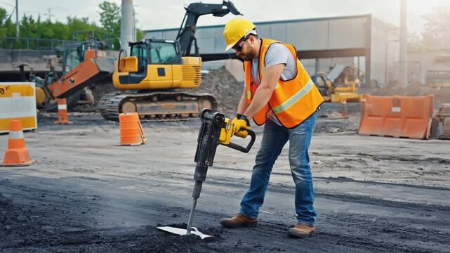 Construction worker with a drill.