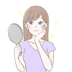 美肌にうっとりする鏡を見る女性