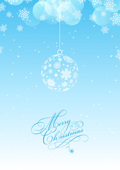 Decorative Christmas background with hanging bauble and snowflakes design 