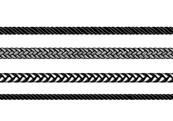 Collection of black and white rope borders isolated on transparent background, perfect for adding a nautical or rustic touch to your projects