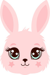 Cute pink bunny face illustration with big eyes.
