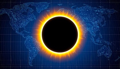 Solar eclipse over world map