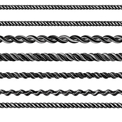 Collection of various rope vector illustrations isolated on transparent background set of nautical rope, decorative string, cord, and cable design elements