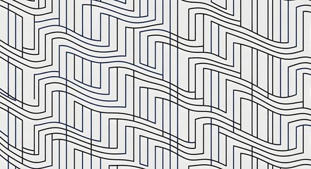 Abstract geometric pattern with wavy lines and angular shapes on a white background.