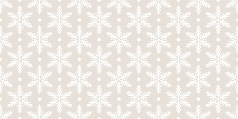 Fototapeta premium Beige cream snowflake winter background seamless vector pattern banner design