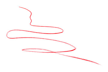 Hand drawn red pencil lines, circles, stripes and squiggly lines on transparent background.