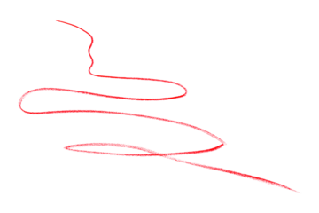 Hand drawn red pencil lines, circles, stripes and squiggly lines on transparent background.