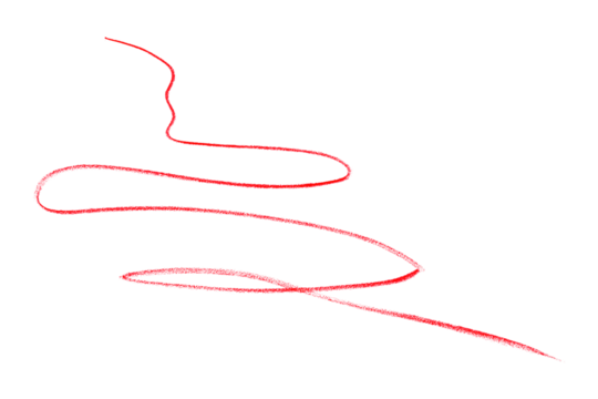 Hand drawn red pencil lines, circles, stripes and squiggly lines on transparent background.