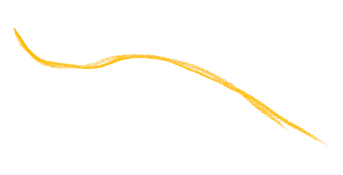 Hand drawn yellow pencil lines, circles, stripes and squiggly lines on a transparent background.