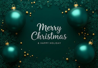 Sparkling merry christmas text with glowing bokeh lights on a deep green festive background for holiday celebrations and greetings