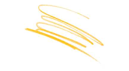 Hand drawn yellow pencil lines, circles, stripes and squiggly lines on a transparent background.