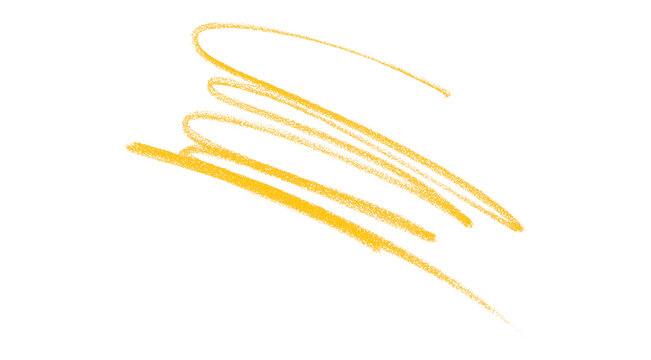 Hand drawn yellow pencil lines, circles, stripes and squiggly lines on a transparent background.