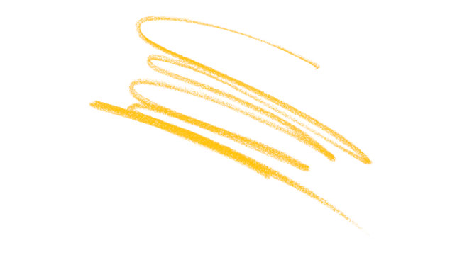 Hand drawn yellow pencil lines, circles, stripes and squiggly lines on a transparent background.