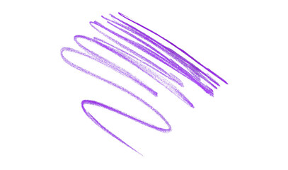 Hand drawn purple pencil lines, circles, stripes and squiggly lines on transparent background.