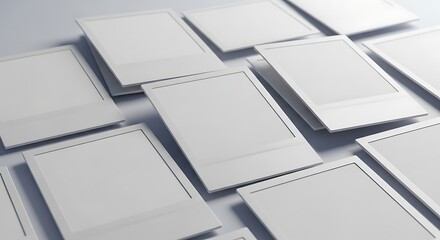 Blank instant photo frames arranged on a white background, perfect for adding your own memories and creating a personalized collage isolated on white background