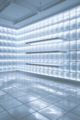Obraz premium Modern interior with glass block wall and bright lighting