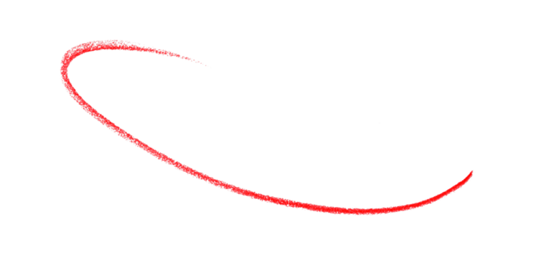 Hand drawn red pencil lines, circles, stripes and squiggly lines on transparent background.