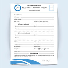 Clean Admission Form Layout Design, Admission Form Template Design.