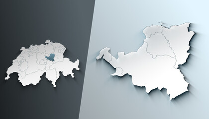 Minimalist 3D Map of Schwyz Switzerland Region with District Borders