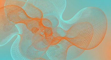 Abstract flowing lines in orange and teal gradient background.