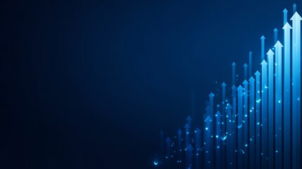 Blue digital arrows rising upwards on dark background, symbolizing growth, progress, and success in business and technology.