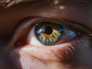 Close-up of a human eye with vibrant colors and intricate detail, showcasing natural beauty and complexity.