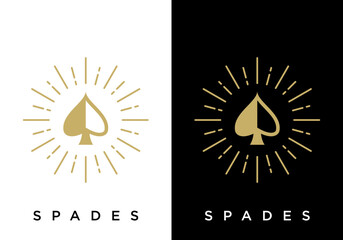 spade logo icon vector with spark circle