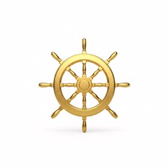 A golden 3D model of a ship's steering wheel, symbolizing a journey and leadership,