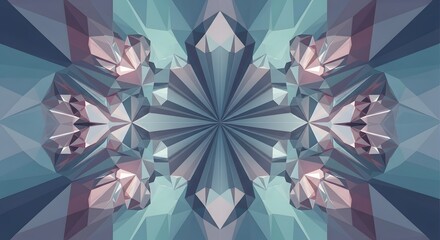 Geometric crystal pattern with symmetrical design and pastel colors.