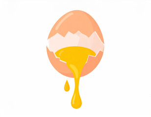 Playful flat design of cracked egg with yellow yolk dripping. Perfect for World Egg Day, food concepts, and culinary themes.