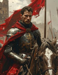 Knight on horseback, medieval scene