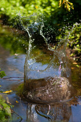 Steinwurf in den Bach - Wasserspritzer