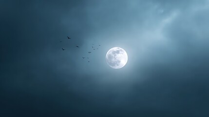 Dark sky with bats flying across full moon