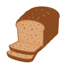 A simple illustration of a partially sliced loaf of brown bread against a plain white background.