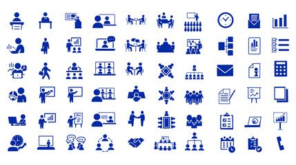 Naklejka premium Business and Office Icon Set for Communication, Time, Data, and Management / ビジネス・オフィス向けアイコンセット（コミュニケーション・時間・データ・管理）