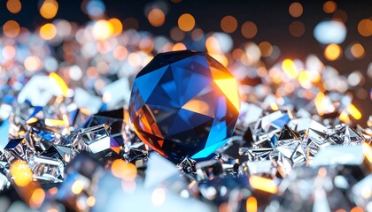 Sparkling,faceted gemstone rests amidst a bed of glittering shards